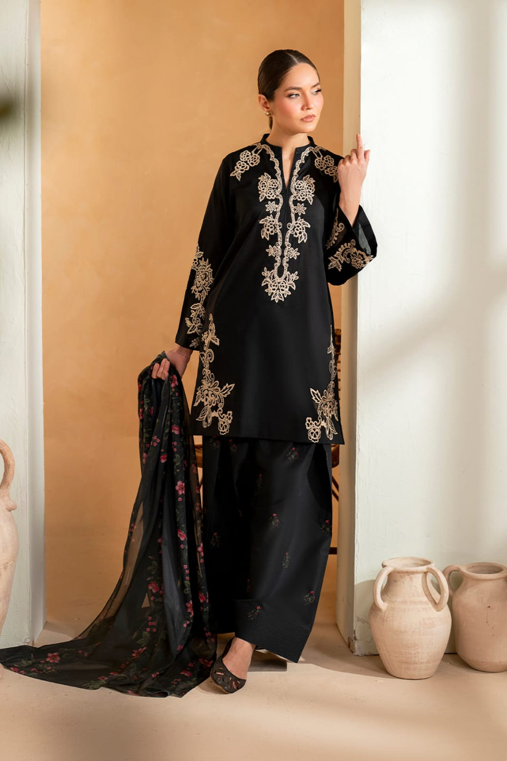 Black Embroidered 3-Piece Suit