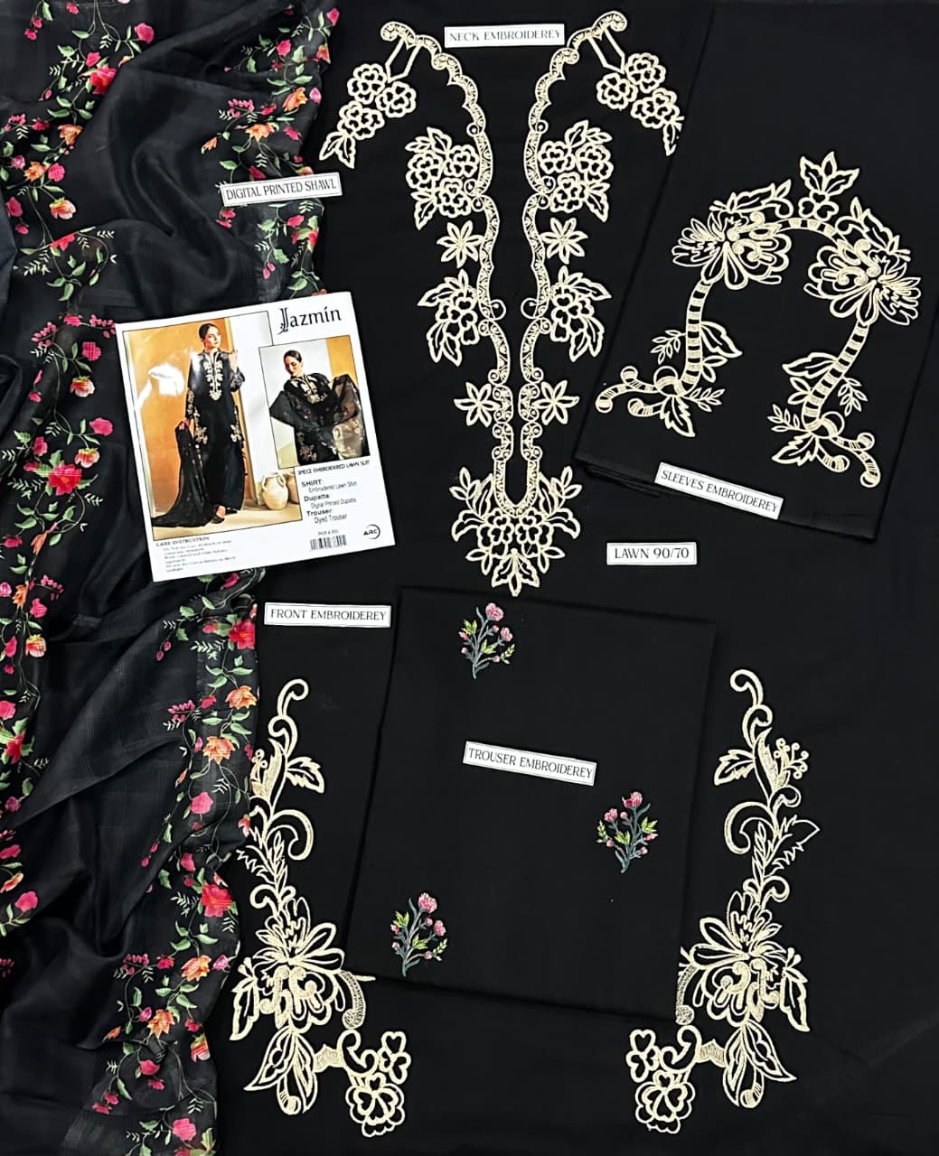 Black Embroidered 3-Piece Suit